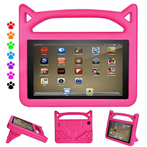 Book Cover Fire 7 Tablet Case, Fire Tablet 7 2019 Case - Auorld Kids Shockproof Protective Stand Case Cover for Fire 7 Tablet (Compatible with 2019&2017&2015 Release)-Pink