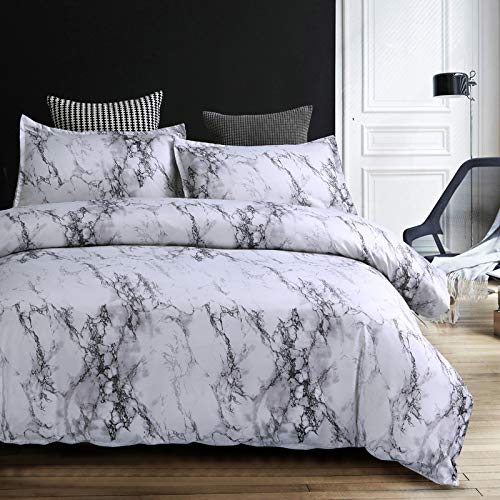 Mengersi Marble Duvet Cover Set Twin Size Bedding Set Gray White Black Color 2 Pieces (1 Duvet Cover + 1 Pillow Sham)