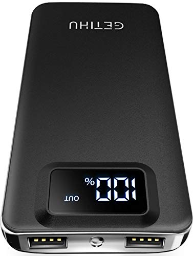 GETIHU Portable Phone Charger 10000mAh LED Display Power Bank 4.8A High-Speed Charging External Battery Backup 2 USB Ports with Flashlight Compatible with iPhone Xs X 8 7 6s 6 Plus Samsung Galaxy HTC