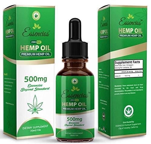 Hemp Oil for Pain Relief, 500mg Hemp Extract, Anxiety Relief, Lower Cholesterol, Boost Immune System, All Natural Supplement, Rich in Omega 3 and Omega 6 Fatty Acid, 1 Fl oz. (30ml) by Essencios