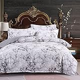 Mengersi Marble Duvet Cover Set White Gray Black Bedding Set with Zipper Corner Ties (King)