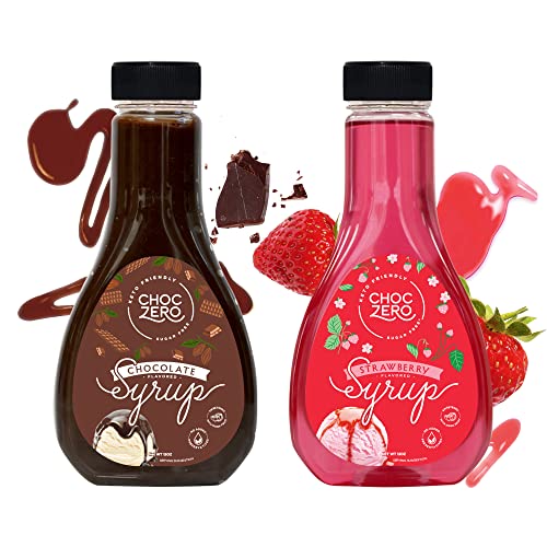 ChocZero's Chocolate Syrup and Strawberry Syrup. Sugar Free, Low Net Carb, No Preservatives. Gluten Free. No Sugar Alcohol. Good ice cream topping. (2 Bottles)