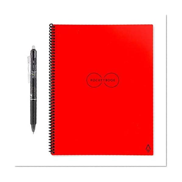 Rocketbook Everlast Cahier Smart – Notebook Effaçable Réutilisable - Compatible avec Systèmes Cloud – Journal Secret - Stylo Pilot Frixion et Chiffon inclus (Rouge, Letter A4, Pointillé)
