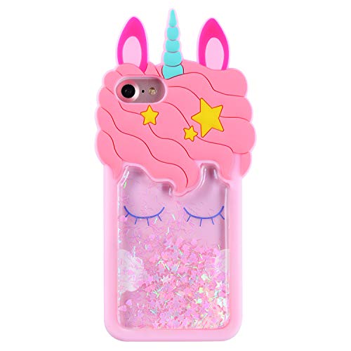 Mulafnxal Quicksand Unicorn Case for iPhone 6 7 8,Soft Silicone 3D Cartoon Animal Cover Kids Girls Cute Cool Bling Glitter Rubber Kawaii Character Fashion Cases Skin Protector for iPhone 6 7 8 4.7"