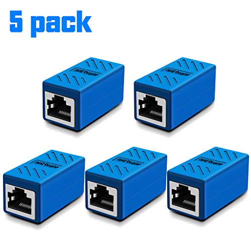 RJ45 Coupler, Ethernet Extension, Network Connectors for Cat7/Cat6/Cat5e/Cat5 Ethernet Cable - Network Cable Coupler Female to Female (Blue-5 Pack)