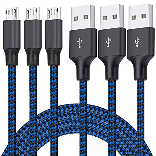 Book Cover Micro USB Cable, 3Pack 6FT Android Charger Cord Long Nylon Braided Sync and Fast Charging Cables Compatible with Samsung Galaxy S6 S7 Edge, Android & Windows Smartphones and More- Blue