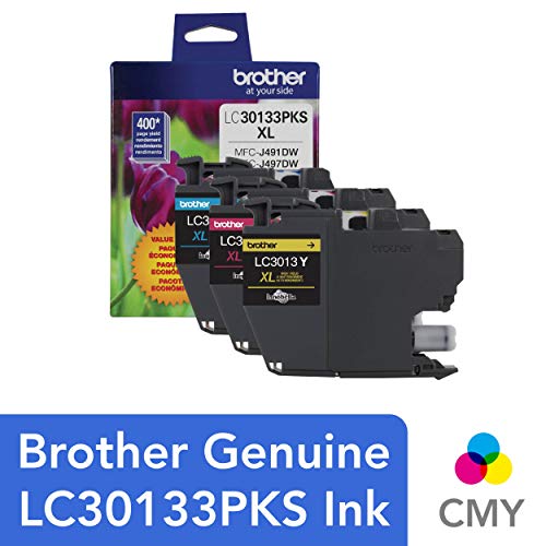 Brother Printer Genuine LC30133PKS 3-Pack High Yield Color Ink Cartridges, Page Yield Up to 400 Pages/Cartridge, Includes Cyan, Magenta and Yellow, LC3013