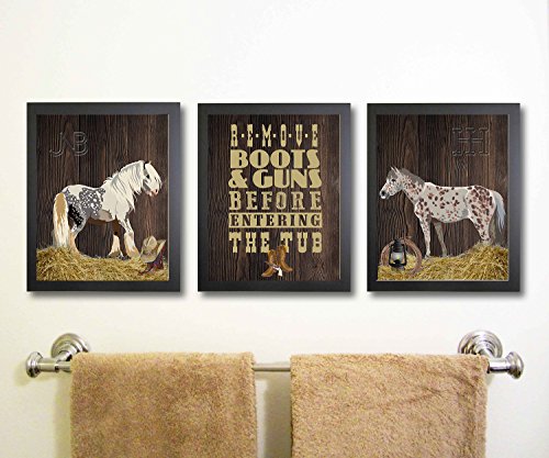 Book Cover Silly Goose Gifts Western Cowboy Horse Themed Bathroom Wall Art Print Decoration (Set of 3)