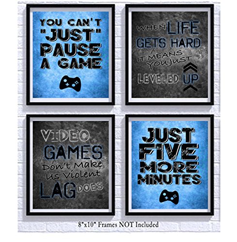 Book Cover Video Game Themed Art Print Room Wall Decoration (Set or Four) Gamer