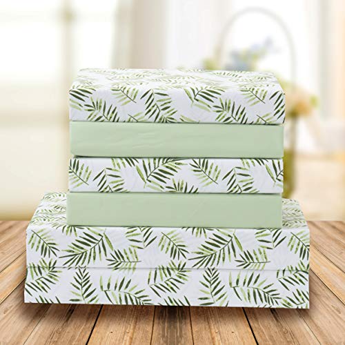 Book Cover Elegant Comfort Ultra-Soft Double Brushed 4-Piece Microfiber Sheet Set. Beautiful Tropical Patterns, and Vibrant Solid Colors, Luxury, All-Season Bed Sheet Set - Palm Leaves, Twin