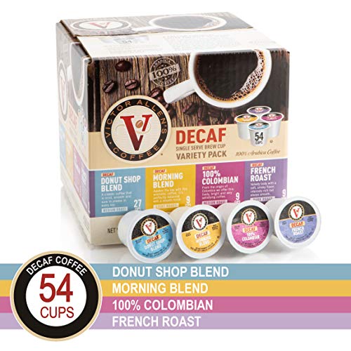 Book Cover Decaf Donut Shop, Morning Blend, 100% Colombian, and French Roast Variety Pack for K-Cup Keurig 2.0 Brewers, 54 Count, Victor Allen's Coffee Medium Roast Single Serve Coffee Pods