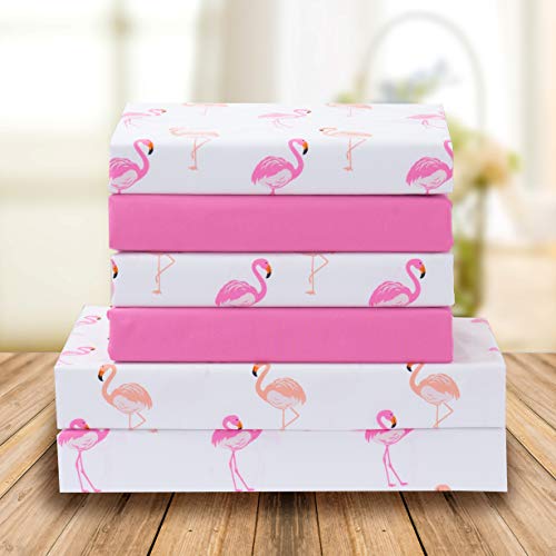 Book Cover Elegant Comfort Ultra-Soft Double Brushed 4-Piece Microfiber Sheet Set Beautiful Tropical Patterns, and Vibrant Solid Colors, Luxury, All-Season Bed Sheet Set - Flamingo, Twin