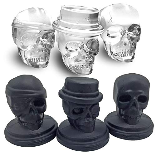 Kidac Skull Ice Cube Mold Creative 3D Skull Mold Food-Grade Flexible Silicone Skull Ice Cube Tray for Chilling Drinks BPA Free (Set of 3 Different Skull Molds)