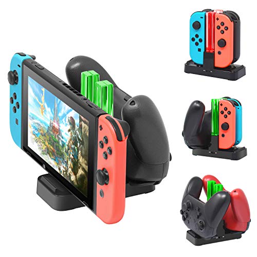 Book Cover Charger Compatible with Joy Cons/Switch Pro Controllers, Charging Dock Replacement for Switch OLED/Switch/Switch Lite with 2 Type-C USB Ports and 1 Type-C USB Charger Cable