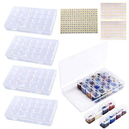 Book Cover Diamond Embroidery Box 4 Packs 28 Grids, Eiito 5d Siamond Box and Cross Stitch Tools Accessory Containers for DIY Art Craft Diamond Painting Box