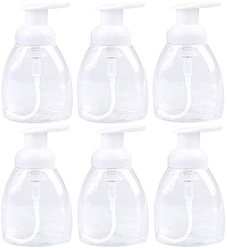 Oval Clear Plastic Soap Dispenser Pump Bottles with White Plastic Tops 10 oz Capacity 6 Pack (Soap Dispenser Set)