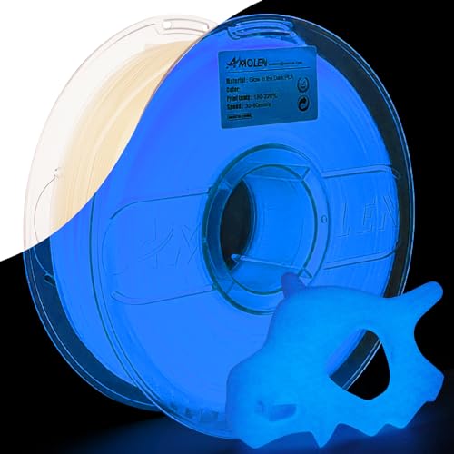 AMOLEN PLA 3D PLA Printer Filament, 1.75mm Glow in The Dark Blue PLA Filament for 3D Printing, 1kg(2.2lbs) Spool, Dimensional Accuracy +/- 0.02 mm, Compatible with Most 3D FDM Printer