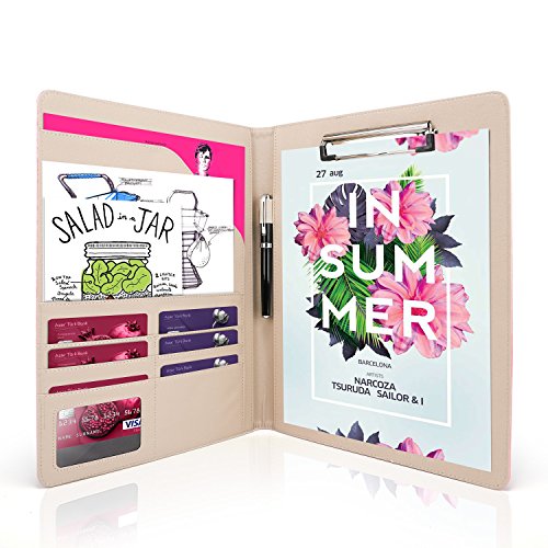 AHGXG Padfolio/Resume Portfolio Folder - Interview/Letter Document Organizer & Business Card Holder - with Letter-Sized Writing Pad Professional Gift for Business, Interview, Resume - Pink