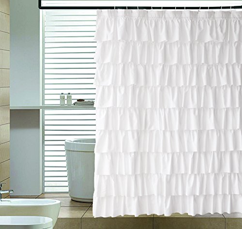Ameritex Ruffle Shower Curtain Home Decor | Soft Polyester, Decorative Bathroom Accessories | Great for Showers & Bathtubs |White,72" x 72"