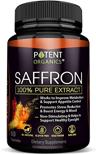 100% Pure Saffron Extract Supplement - 60 Pills for Weight Loss - Appetite & Hunger Suppressant for Women & Men - 88.25mg - Natural & Organic Powder Capsules - 100% (1 Month Supply)