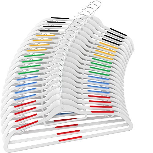 Vremi Clothes Hangers 20 Pack - Non Slip Durable Slim Plastic Hanger Set with Velvet Texture, Strips and Metal Hooks - Gray and Multi Color