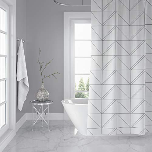 Book Cover Horizon Home Essentials Modern Luxury Geometric Shower Curtain for Bathroom (White and Grey)