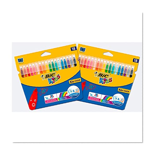 BIC Kids Kid Couleur Feutres de Coloriage à Pointe Moyenne - Couleurs Assorties, Lot de 2 Etuis Carton de 18