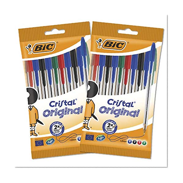 BIC Cristal Original Stylos-Bille Pointe Moyenne (1,0 mm) - Couleurs Assorties, Lot de 2 Pochettes de 10