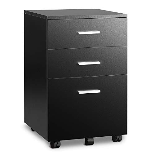 Book Cover DEVAISE 3 Drawer Mobile File Cabinet, Wood Filing Cabinet fits A4 or Letter Size for Home Office, Black