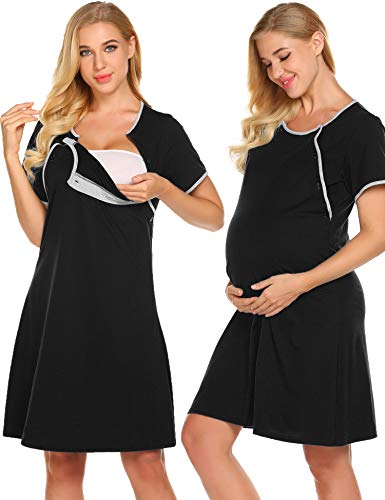 Ekouaer Nursing Nightgown Nightdress Hospital Gown Delivery/Labor/Maternity/Pregnancy Soft Breastfeeding Dress