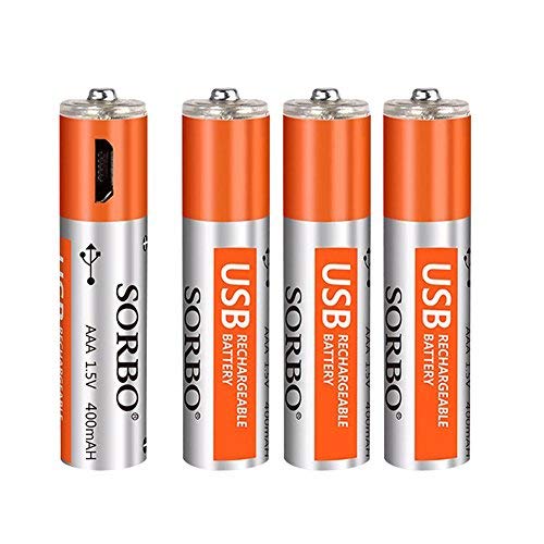 HITRENDS AAA Batteries - Rechargeable Triple A Lithium Batteries - Micro USB Charging Port, 1.5V/ 400mAh, Pre-Charged, 1000 Cycle - Not Alkaline/Ni-MH Batteries - 4/Pack Green