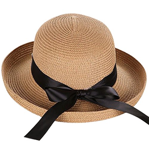 Andy&Esther Hand-Weaved Turn Up Brim Beach Hat UPF50 Sun Hat for Women Straw Hat