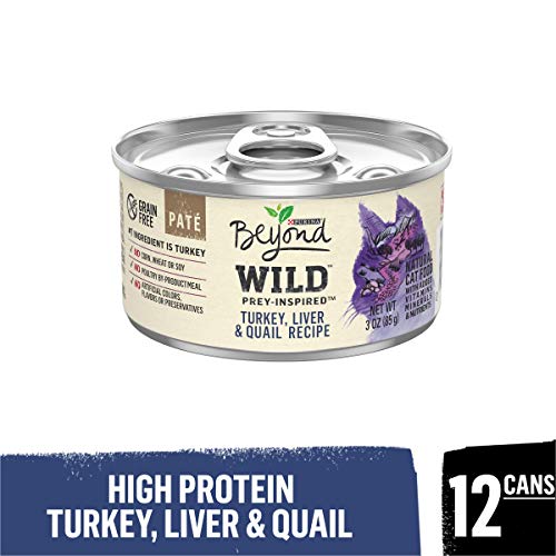 Purina Beyond Grain Free, Natural, High Protein Pate Wet Cat Food, WILD Turkey, Liver & Quail - (12) 3 oz. Cans