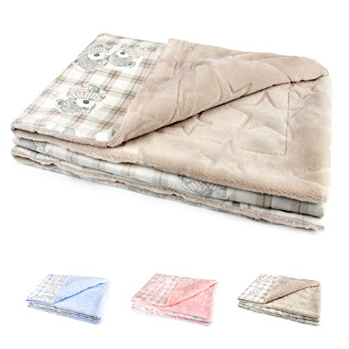 JOIE BEAN Fleece Baby Blanket | Soft and Fuzzy Minky for Infant, Newborn | Warm Crib With Teddy Bear Pattern | for Baby Boy, Girl, Unisex (Beige)