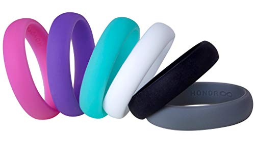 Womens Silicone Wedding Ring Band by HonorGear - 6 Ring Pack PremiumÂ Wedding Bands Engagement Active Athletes Comfort Fit