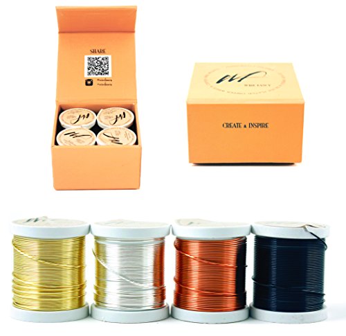 Wire Fancy Tarnish Resistant Silver Plated Copper and Copper Wire Set of 4 spools. Wire for Wrapping Jewelry Making Beading Artistic Craft Wire kit (20 Gauge, WF Color Set 1, 1)