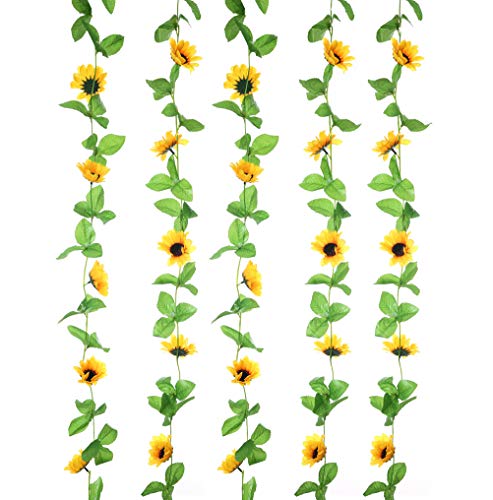 Book Cover UUPP 2Pcs 8.5FT Artificial Sunflower Garland Silk Fake Flower Ivy Vines For Home Hotel Office Garden Wedding Party Outside Decoration