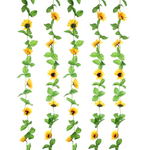 UUPP 2Pcs 8.5FT Artificial Sunflower Garland Silk Fake Flower Ivy Vines For Home Hotel Office Garden Wedding Party Outside Decoration