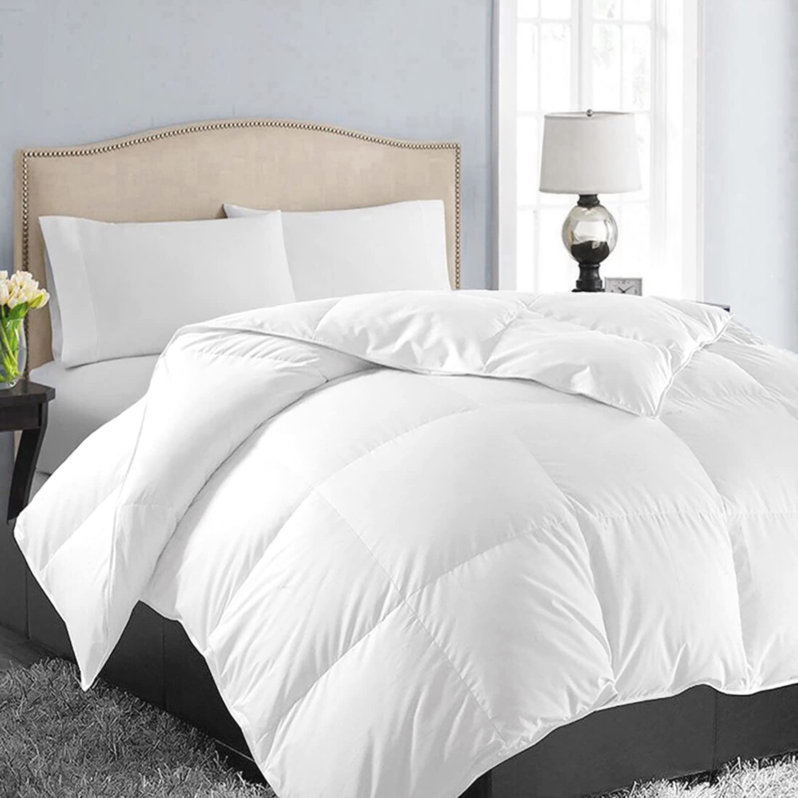 Book Cover EASELAND All Season Queen Size Soft Quilted Down Alternative Comforter Reversible Duvet Insert with Corner Tabs,Winter Summer Warm Fluffy,White,88x88 inches Queen White