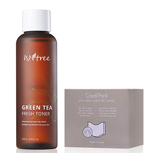 Book Cover ISNTREE Green Tea Fresh Hydrating Face Toner with Hyaluronic Acid for Sensitive Oily Dry Acne Prone Skin | Deep Moisturizing Facial Moisturizer 6.76 fl. oz. with Cotton Pads | Korean Skin Care