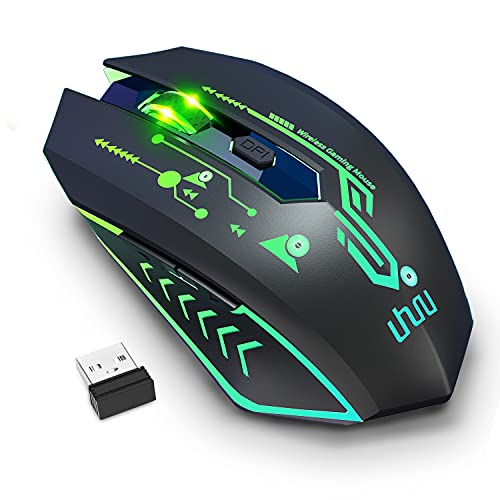 Book Cover UHURU WM-02Z Wireless Gaming Mouse, 2.4G Wireless Rechargeable Mouse with 6 Programmable Buttons, 5 Adjustable Levels DPI Up to 4800DPI, 7 Colorful LED Lights, Compatible with Notebook, PC, Mac
