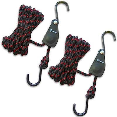 Book Cover Kayak Tie Down Straps Canoe Bow and Stern Heavy Duty Cargo Ratchet Pulley Rope Hanger (Black Sleeve Elite, 12 Feet,2pack)