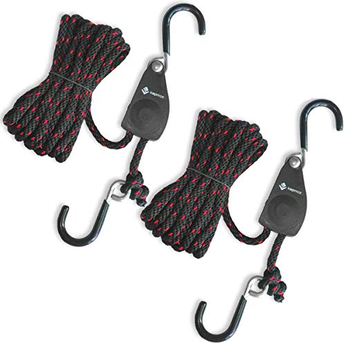 Kayak Tie Down Straps Canoe Bow and Stern Heavy Duty Cargo Ratchet Pulley Rope Hanger (Black Vinyl Coated, 12)