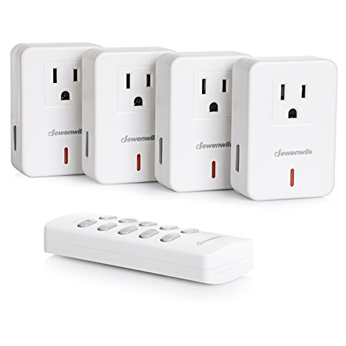 DEWENWILS Remote Control Outlet Plug Wireless On Off Power Switch, Programmable Remote Light Switch Kit, 100ft RF Range, Compact Design, ETL Listed, White (1 Remote + 4 Outlets Set)