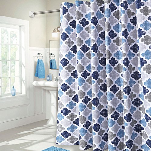 Haperlare Quatrefoil Fabric Shower Curtain,Â Geometric Pattern Shower Curtain for Bathroom Showers and Bathtub, Cotton Blend Fabric Shower Curtain for Bathroom Decoration, 72" x 72", Navy/Blue/Grey