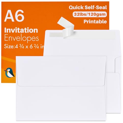A6 White Envelopes 4X6 100 Pack - Quick Self Seal ,For 4x6 Cards| Perfect for Weddings, Invitations, Photos, Graduation, Baby Shower| 6.5 x 4.75 Inches (A6)