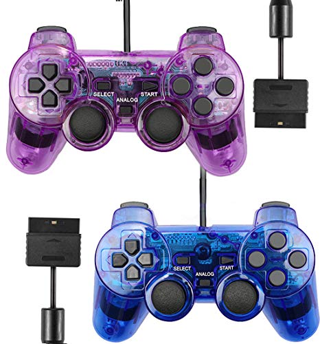 Wired Controller for PS2 Playstation 2 Dual Shock(Pack of 2,ClearPurple and ClearBlue)