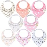 8-Pack Organic Baby Bandana Bibs for Girls - Super Absorbent Triangle Baby Bibs for Drooling and Teething Infant, 100% Cotton Extra Soft for Newborn, Infant 0-36 Months (Pink Dreams)