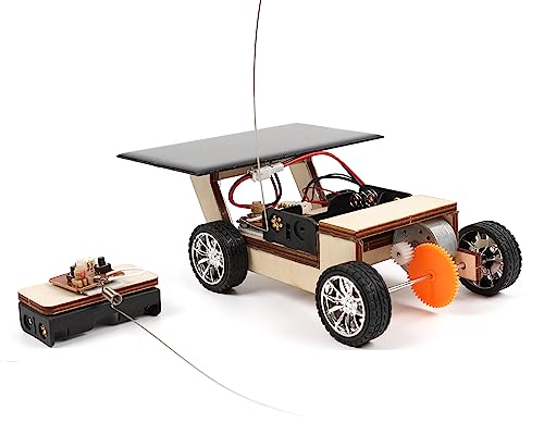 Pica Toys Solar-Powered Car V1, Wooden STEM Kit with Wireless Remote Control for Boys and Girls, Hybrid Powered by Solar Power and Batteries, Educational Motor Toy Gift for Kids Aged 8-12