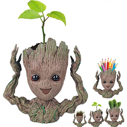 Prime Sale Day Deals Week Clearance-Creative Groot Planter Pot Guardians of The Galaxy Flowerpot Baby Groot Action Figures Cute Model Toy Pen Pot Pencil Holder Best Gifts for Kids (Hands Up Groot)